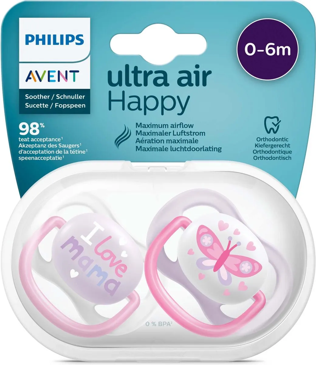 AVENT SUCETTE ORTHO 0-6M GRL PENG/BIRD