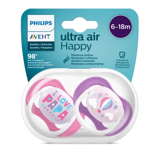 AVENT SUCETTE ORTHO 6-18M GRL PAP/BALLO
