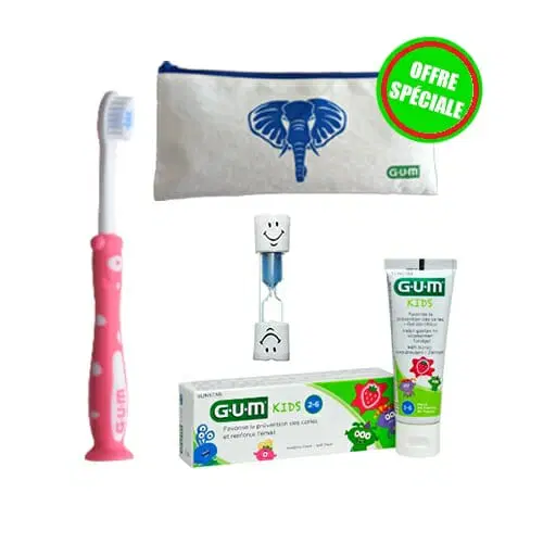 GUM Trousse KIDS  (rose ou Bleu): B.A.D (901CY) + Dentif (KIDS)+ cadeau