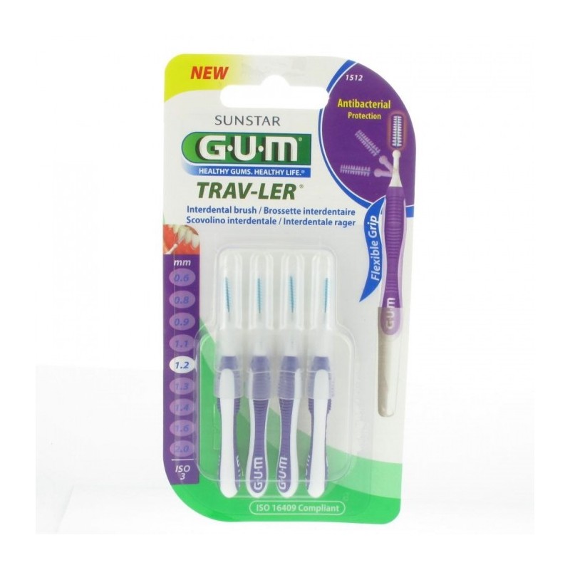 GUM Manche par 4 unités avec Brossette   Extra-Fine  (1,2mm)