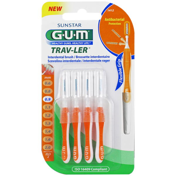 GUM Manche par 4 unités avec Brossette   Ultra-Fine  (0,9mm)
