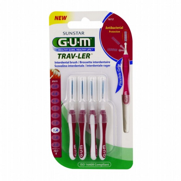GUM Manche par 4 unités avec Brossette   Fine  (1,4mm)