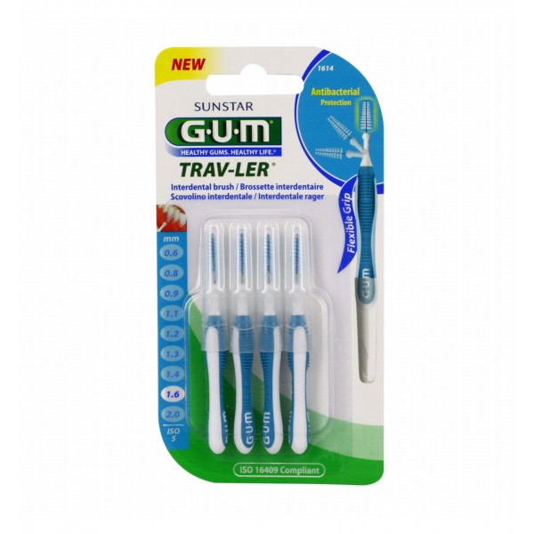 GUM Manche par 4 unités avec Brossette   Fine  (1,6mm)