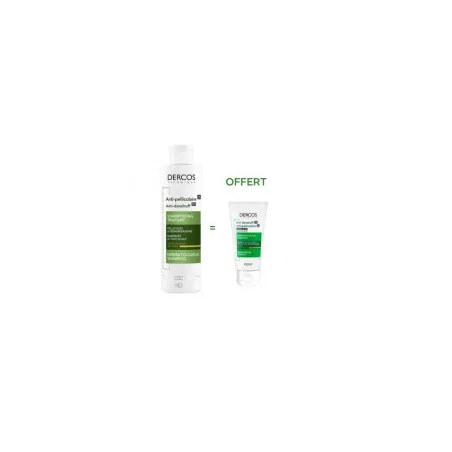 VICHY DERCOS SHAMPOOING TRAITANT ANTI-PELLICULAIRE 200ML CHEVEUX SECS ACHETE + DERCOS SHAMPOOING TRAITANT 50ML OFFERT