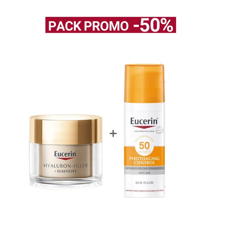 EUCERIN PACK PROMO HYALURON-FILLER +ELASTICITY NUIT 50ML + SUN FLUIDE ANTI-ÂGE SPF 50+ – 50ML